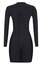Load image into Gallery viewer, Rhinestone Spliced Mesh Long Sleeve Bodycon Dress