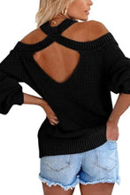 Load image into Gallery viewer, Cold Shoulder Cutout Back Rib-Knit Sweater