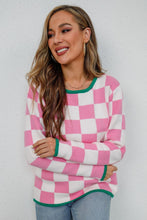 Load image into Gallery viewer, Checkered Round Neck Sweater