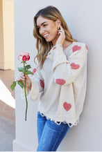 Load image into Gallery viewer, ADORA Full Size Heart Round Neck Distressed Sweater