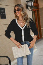 Load image into Gallery viewer, Contrast Dropped Shoulder V-Neck Cardigan