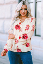 Load image into Gallery viewer, Floral Notched Curved Hem Blouse
