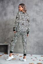 Load image into Gallery viewer, Leopard V-Neck Dropped Shoulder Loungewear Set