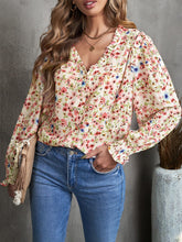 Load image into Gallery viewer, Floral Frill Trim V-Neck Flounce Sleeve Blouse