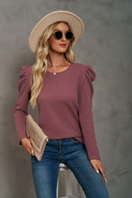 Load image into Gallery viewer, Waffle-Knit Puff Sleeve Round Neck Top