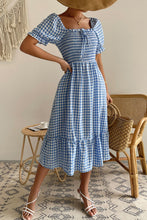 Load image into Gallery viewer, Plaid Cutout Square Neck Smocked Dress