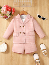 Load image into Gallery viewer, Plaid Double-Breasted Blazer, Cami, and Shorts Set