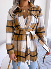 Load image into Gallery viewer, Plaid Belted Button Down Shirt Jacket