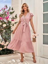 Load image into Gallery viewer, Swiss Dot Lace Trim Puff Sleeve Dress