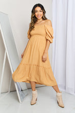Load image into Gallery viewer, Gilli Smocked Puff Sleeve Frill Trim Midi Dress