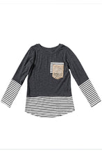 Load image into Gallery viewer, Girls Striped Color Block Sequin Pocket Top