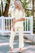 Load image into Gallery viewer, Quarter Button Knit Top and Wide Leg Pants Lounge Set