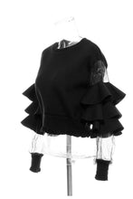 Load image into Gallery viewer, GAWQO Layered Ruffle Mesh Sleeve Spliced Top