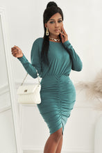 Load image into Gallery viewer, Ruched Boat Neck Long Sleeve Bodycon Dress
