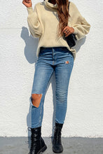 Load image into Gallery viewer, Rib-Knit Lantern Sleeve Turtleneck Sweater