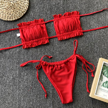 Load image into Gallery viewer, Frill Trim Ruched Bikini Set