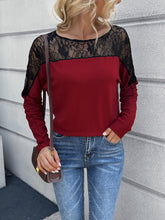 Load image into Gallery viewer, Lace Long Sleeve Round Neck Tee