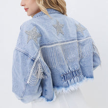Load image into Gallery viewer, Cropped Raw Hem Dropped Shoulder Denim Jacket