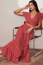 Load image into Gallery viewer, Printed Flutter Sleeve Crop Top and Ruffle Hem Slit Skirt