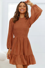Load image into Gallery viewer, Smocked Balloon Sleeve Ruffle Hem Dress