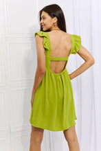 Load image into Gallery viewer, Culture Code Sunny Days Full Size Empire Line Ruffle Sleeve Dress in Lime