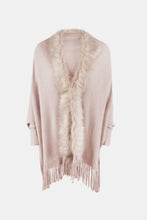 Load image into Gallery viewer, Faux Fur Trim Fringe Hem Poncho