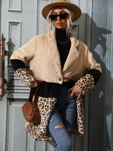 Load image into Gallery viewer, Leopard Color Block Longline Teddy Coat