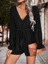Load image into Gallery viewer, Long Flounce Sleeve V-Neck Romper