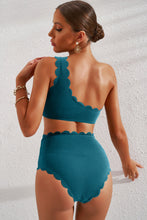 Load image into Gallery viewer, Scalloped Trim One-Shoulder Bikini Set