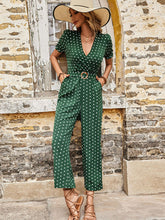 Load image into Gallery viewer, Polka Dot Belted Flounce Sleeve Jumpsuit with Pockets