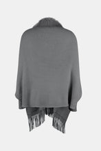 Load image into Gallery viewer, Faux Fur Trim Fringe Hem Poncho