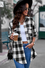 Load image into Gallery viewer, Plaid Curved Hem Dropped Shoulder Longline Shirt Jacket
