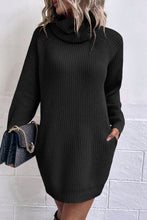 Load image into Gallery viewer, Turtleneck Raglan Sleeve Rib-Knit Dress with Pockets