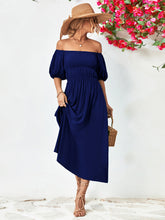 Load image into Gallery viewer, Off-Shoulder Balloon Sleeve Midi Dress