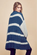 Load image into Gallery viewer, Petal Dew Striped Balloon Sleeve Open Front Fluffy Cardigan
