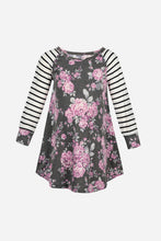 Load image into Gallery viewer, Girls Floral Striped Raglan Sleeve Dress