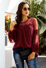 Load image into Gallery viewer, Tied Spliced Mesh Bubble Sleeve Blouse