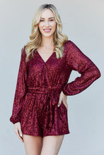 Load image into Gallery viewer, Haptics Full Size Sequin Belted V-Neck Romper