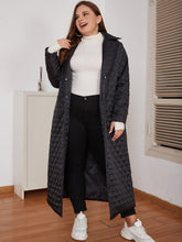 Load image into Gallery viewer, Plus Size Snap Front Lapel Collar Quilted Duster Coat