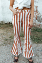 Load image into Gallery viewer, Striped Raw Hem Bell Bottom Jeans