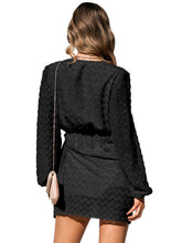Load image into Gallery viewer, Textured Balloon Sleeve Tied Mini Dress