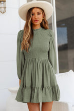Load image into Gallery viewer, Smocked Balloon Sleeve Ruffle Hem Dress