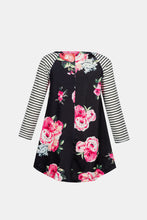 Load image into Gallery viewer, Girls Floral Striped Raglan Sleeve Dress