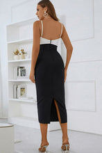 Load image into Gallery viewer, Two-Tone Gathered Detail Cutout Spaghetti Strap Bodycon Dress