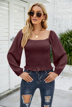 Load image into Gallery viewer, Frill Hem Smocked Balloon Sleeve Blouse