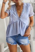 Load image into Gallery viewer, Swiss Dot Deep V Flounce Sleeve Blouse