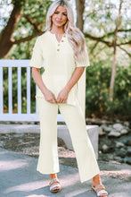 Load image into Gallery viewer, Quarter Button Knit Top and Wide Leg Pants Lounge Set