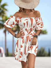 Load image into Gallery viewer, Printed Off-Shoulder Smocked Waist Dress