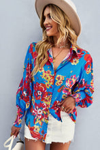 Load image into Gallery viewer, Printed Lantern Sleeve Button-Up Shirt
