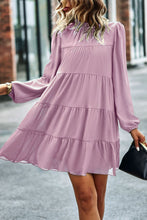 Load image into Gallery viewer, Tied Ruffle Collar Puff Sleeve Mini Dress